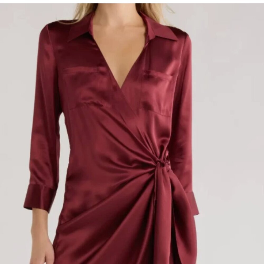 NWT L'AGENCE Kadi Women’s Long Midi Wrap Dark Wine 2 MSRP 725